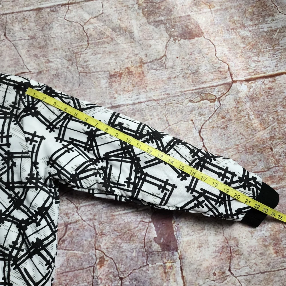 Medium Black and White Geometric Full Zip Lined Hoodie
